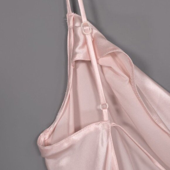 VICTORIA'S SECRET Vintage 100% SILK Charmeuse Maxi Slip Dress MEDIUM Blush Pink - Picture 7 of 10